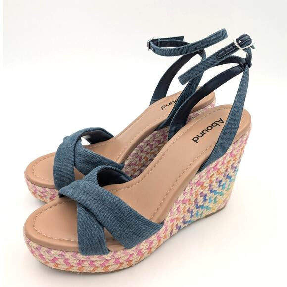 Abound Sukie Espadrille Wedge Sandals Women's Blue Denim Size US8M - Picture 1 of 9